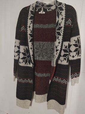 Maurices Black, Cream and Red Patterned Men's Open-Front Cardigan